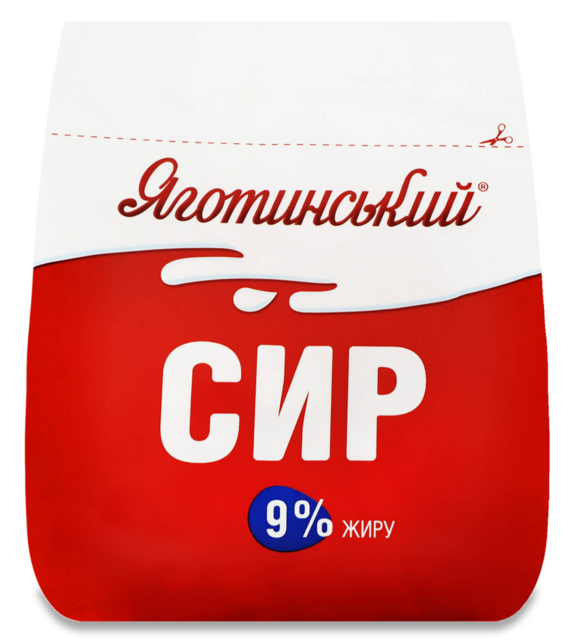 Сир кисломолочний ЯГОТИНСЬКИЙ 9% пакет, 350г